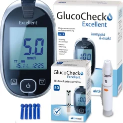 Excellent Messgerät (mmol/L) + 60 Teststreifen|GlucoCheck Discount