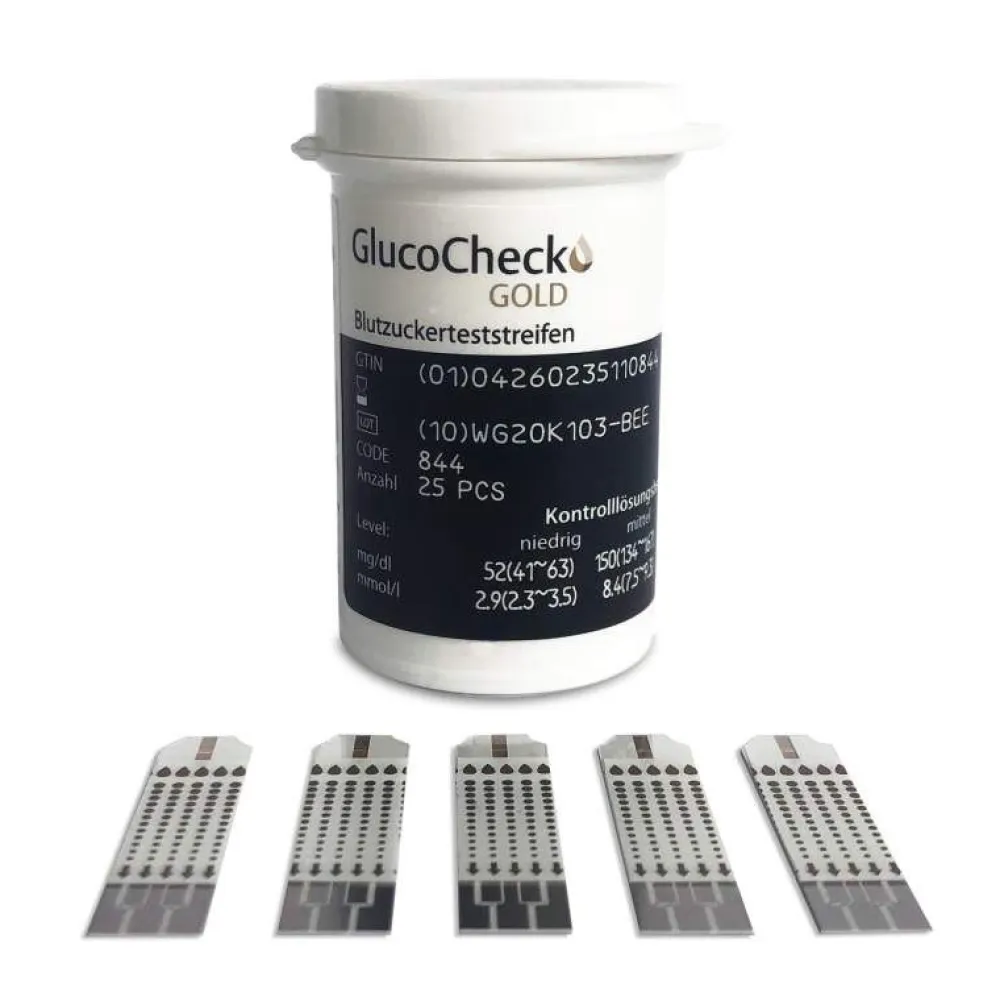 GOLD Blutzuckerteststreifen, 100 Stück|GlucoCheck New