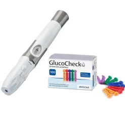 GlucoCheck Stechhilfe + 100 Universal-Lanzetten| New