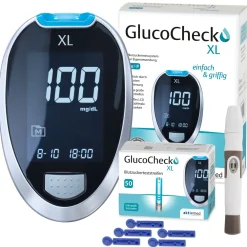 XL Blutzuckermessgerät [mg/dl] + 60 Teststreifen>GlucoCheck New