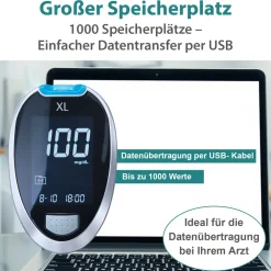 XL Blutzuckermessgerät [mg/dl] + 60 Teststreifen>GlucoCheck New