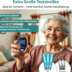 XL Blutzuckermessgerät [mg/dl] + 60 Teststreifen><noscript><img width=