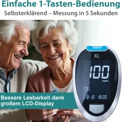 XL Blutzuckermessgerät [mg/dl] + 60 Teststreifen><noscript><img width=