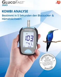 Glucofast® Duo Blutzuckermessgerät Starterset inkl. Teststreifen und Lanzetten  (mg/dL)| Online