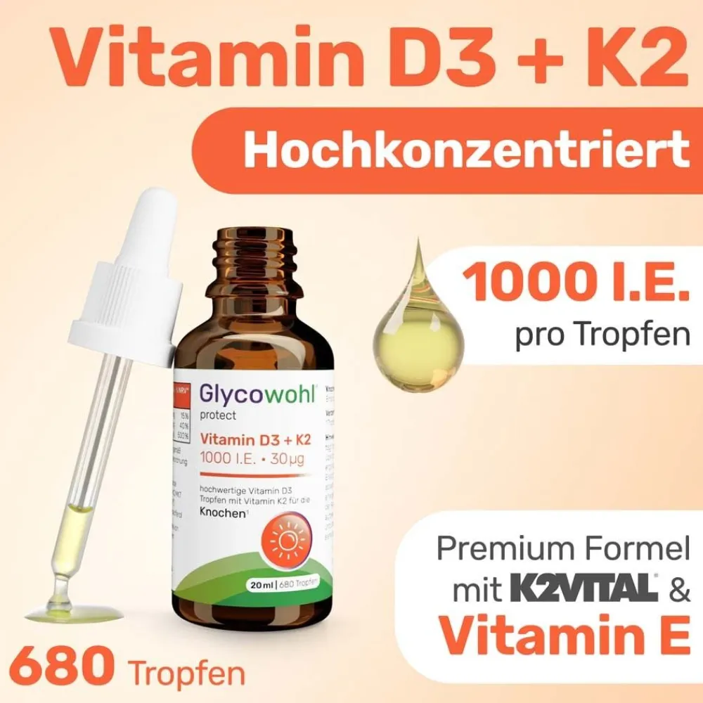 GLYCOWOHL Vitamin D3 1000 I.E. + K2 30 µg für die Knochen> Online
