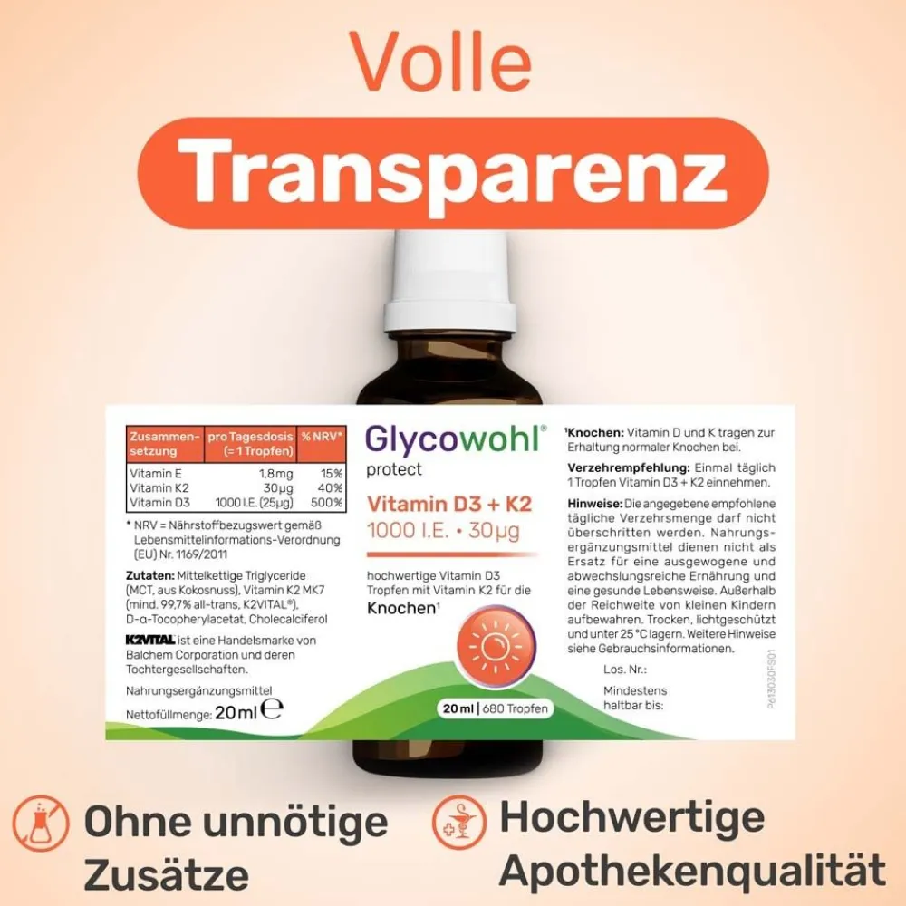 GLYCOWOHL Vitamin D3 1000 I.E. + K2 30 µg für die Knochen> Online