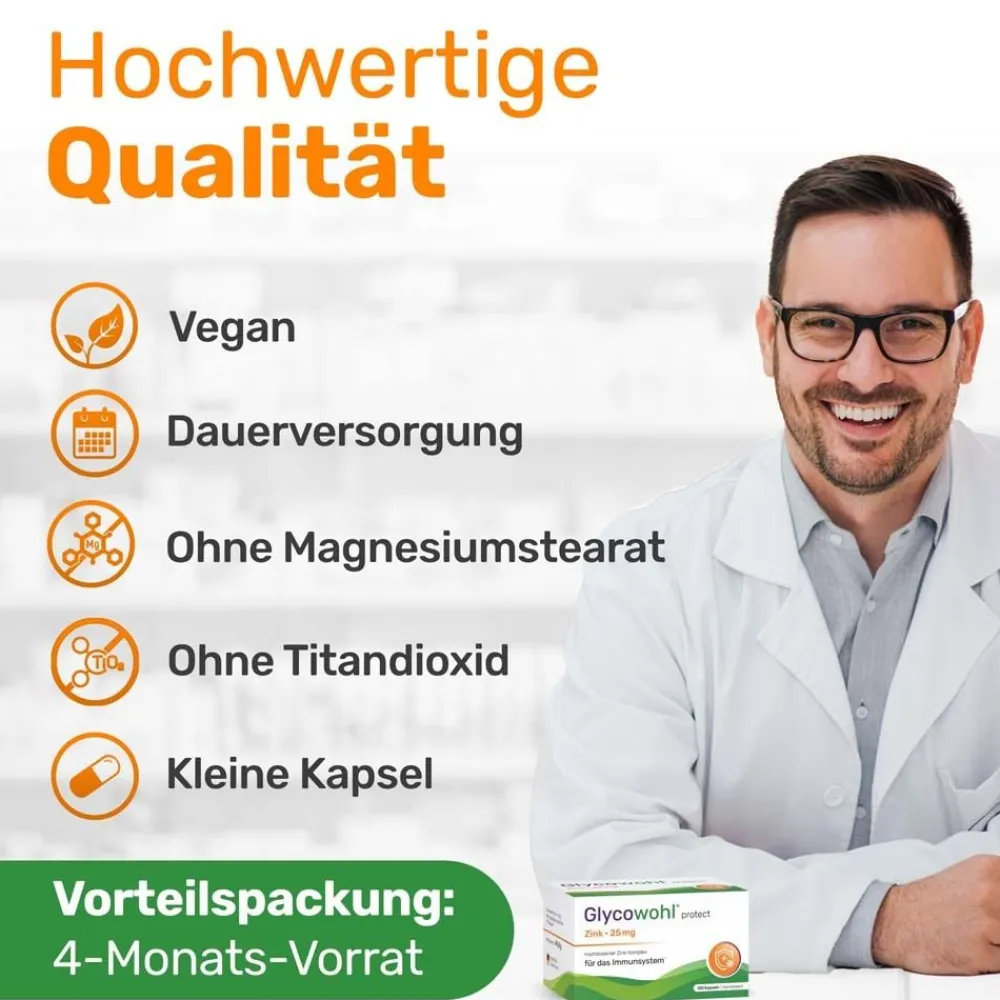 GLYCOWOHL® Zink-Komplex 25 mg hochdosierte Kapseln vegan| New