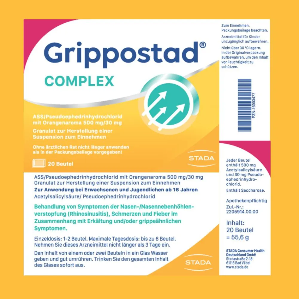 ® Complex ASS/Pseudoephedrin bei Schnupfen und erkältungsbedeingten Schmerzen und Fieber|Grippostad New