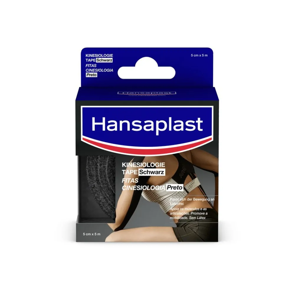 Kinesiologie Tape Schwarz | Unterstützt die Muskel- und Gelenkfunktion | Aktive Erholung | Fördert die Durchblutung | 5 cm x 5 m - Jetzt 20% mit dem Code hp20 sparen>Hansaplast Best