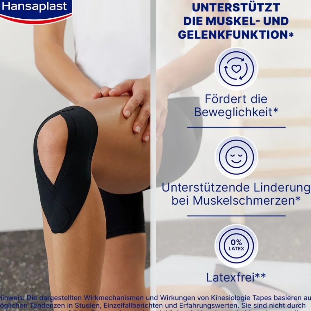 Kinesiologie Tape Schwarz | Unterstützt die Muskel- und Gelenkfunktion | Aktive Erholung | Fördert die Durchblutung | 5 cm x 5 m - Jetzt 20% mit dem Code hp20 sparen>Hansaplast Best