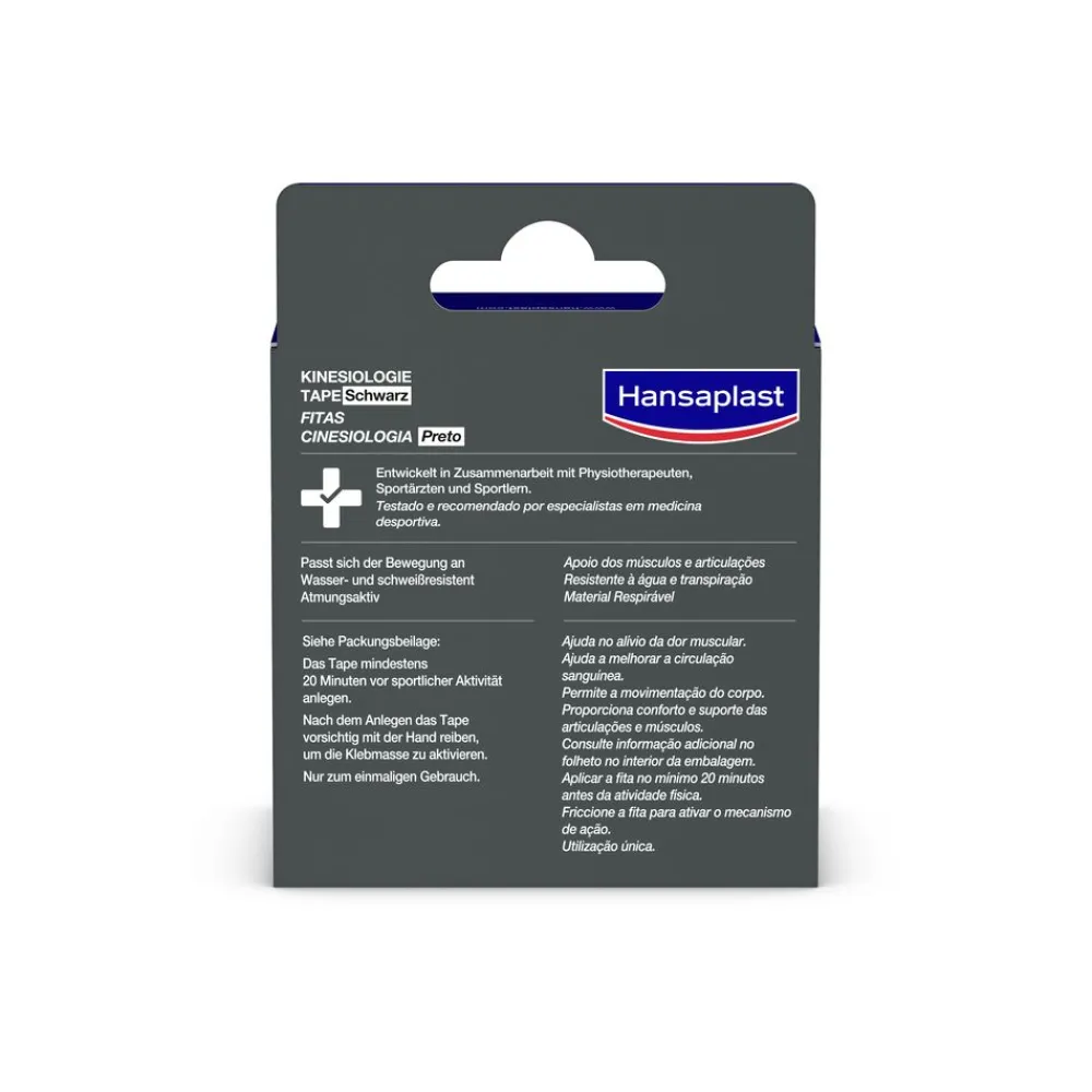 Kinesiologie Tape Schwarz | Unterstützt die Muskel- und Gelenkfunktion | Aktive Erholung | Fördert die Durchblutung | 5 cm x 5 m - Jetzt 20% mit dem Code hp20 sparen>Hansaplast Best
