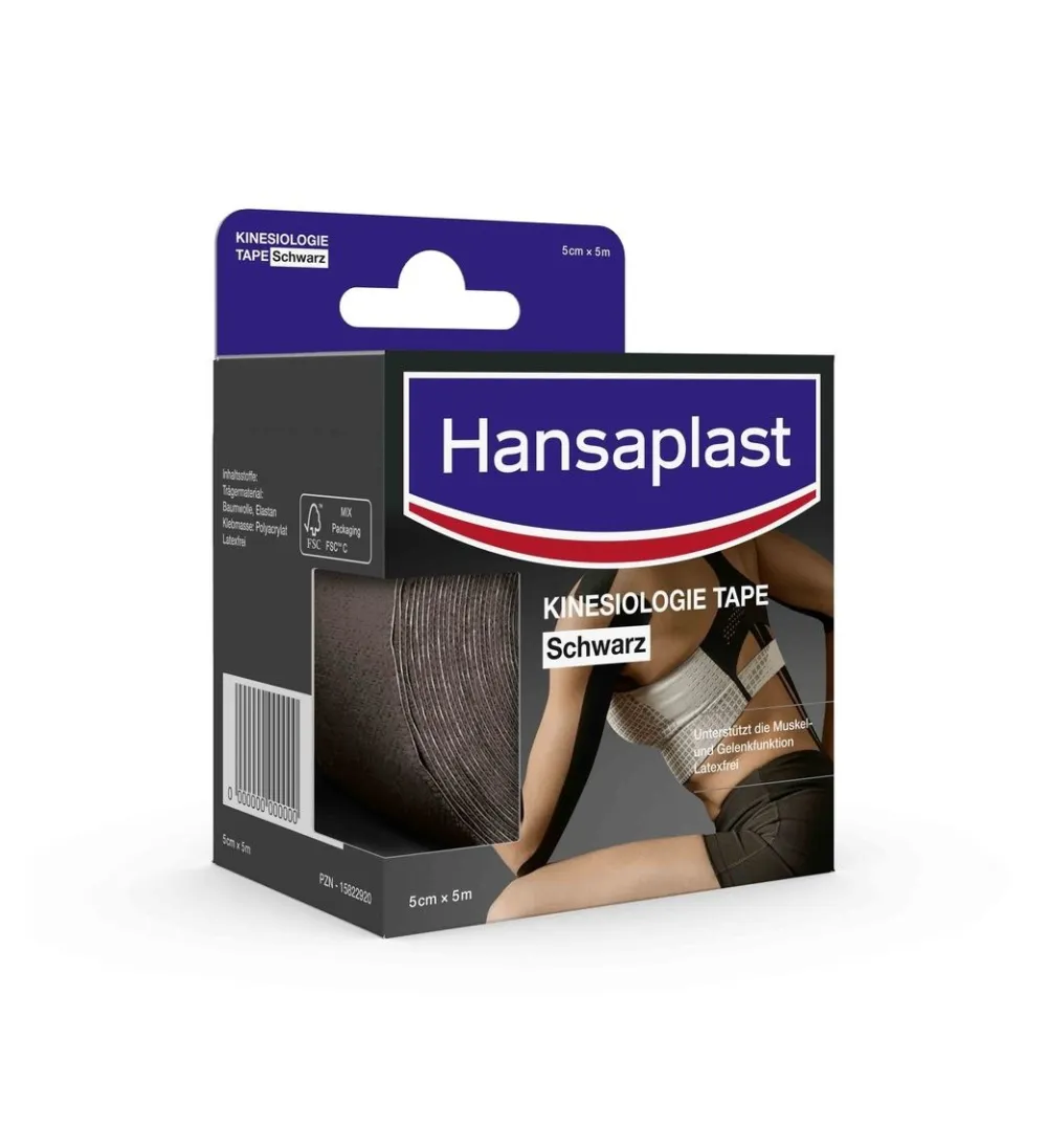 Kinesiologie Tape Schwarz | Unterstützt die Muskel- und Gelenkfunktion | Aktive Erholung | Fördert die Durchblutung | 5 cm x 5 m - Jetzt 20% mit dem Code hp20 sparen>Hansaplast Best