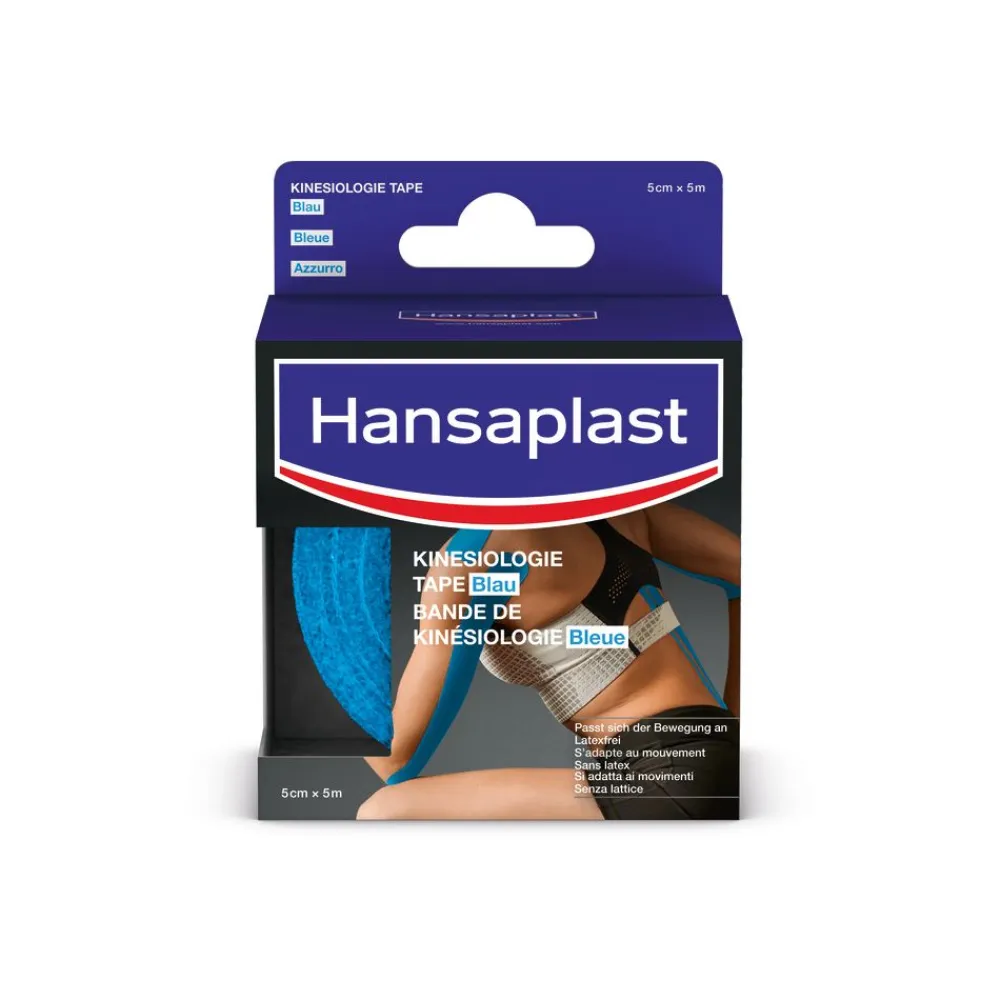 Kinesiologie Tape Blau | Unterstützt die Muskel- und Gelenkfunktion | Aktive Erholung | Fördert die Durchblutung | 5 cm x 5 m - Jetzt 20% mit dem Code hp20 sparen>Hansaplast Clearance