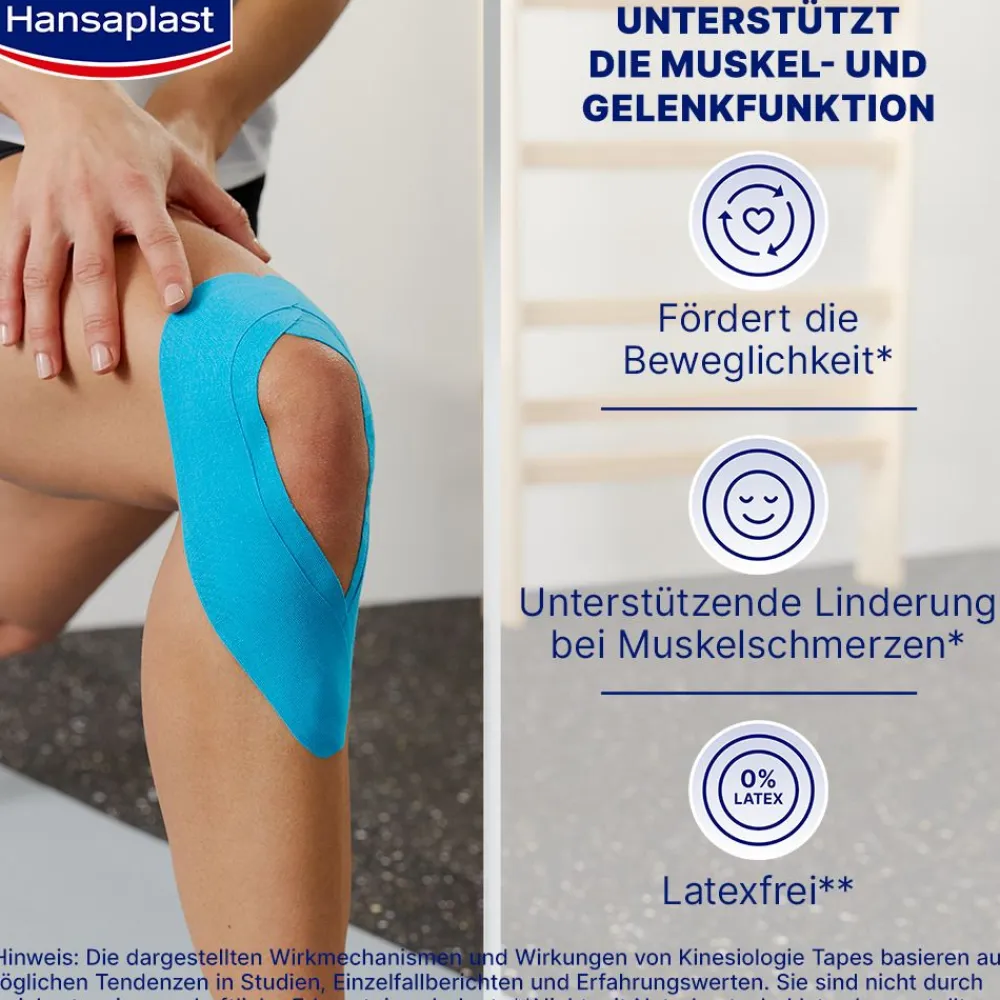 Kinesiologie Tape Blau | Unterstützt die Muskel- und Gelenkfunktion | Aktive Erholung | Fördert die Durchblutung | 5 cm x 5 m - Jetzt 20% mit dem Code hp20 sparen>Hansaplast Clearance