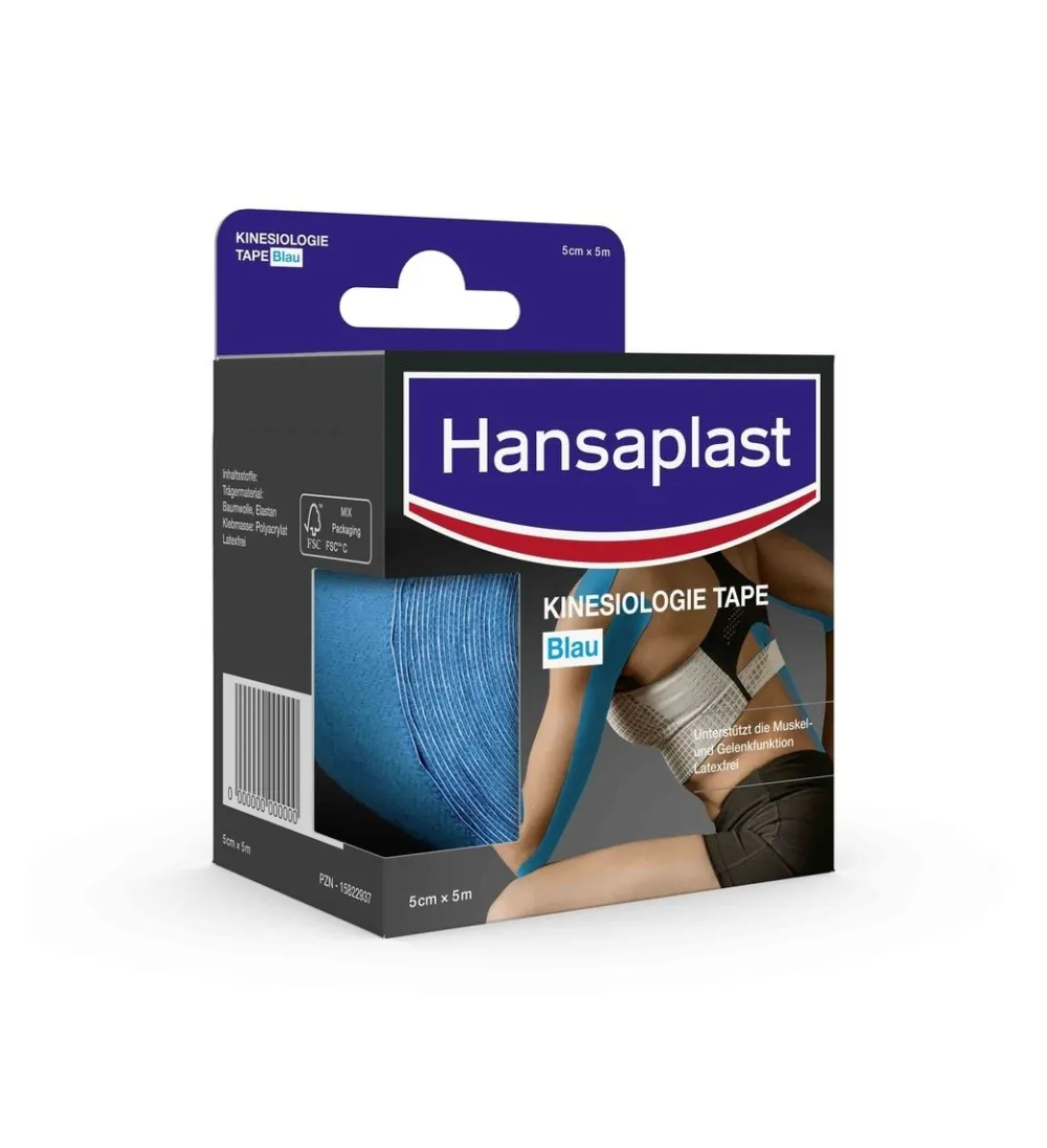 Kinesiologie Tape Blau | Unterstützt die Muskel- und Gelenkfunktion | Aktive Erholung | Fördert die Durchblutung | 5 cm x 5 m - Jetzt 20% mit dem Code hp20 sparen>Hansaplast Clearance
