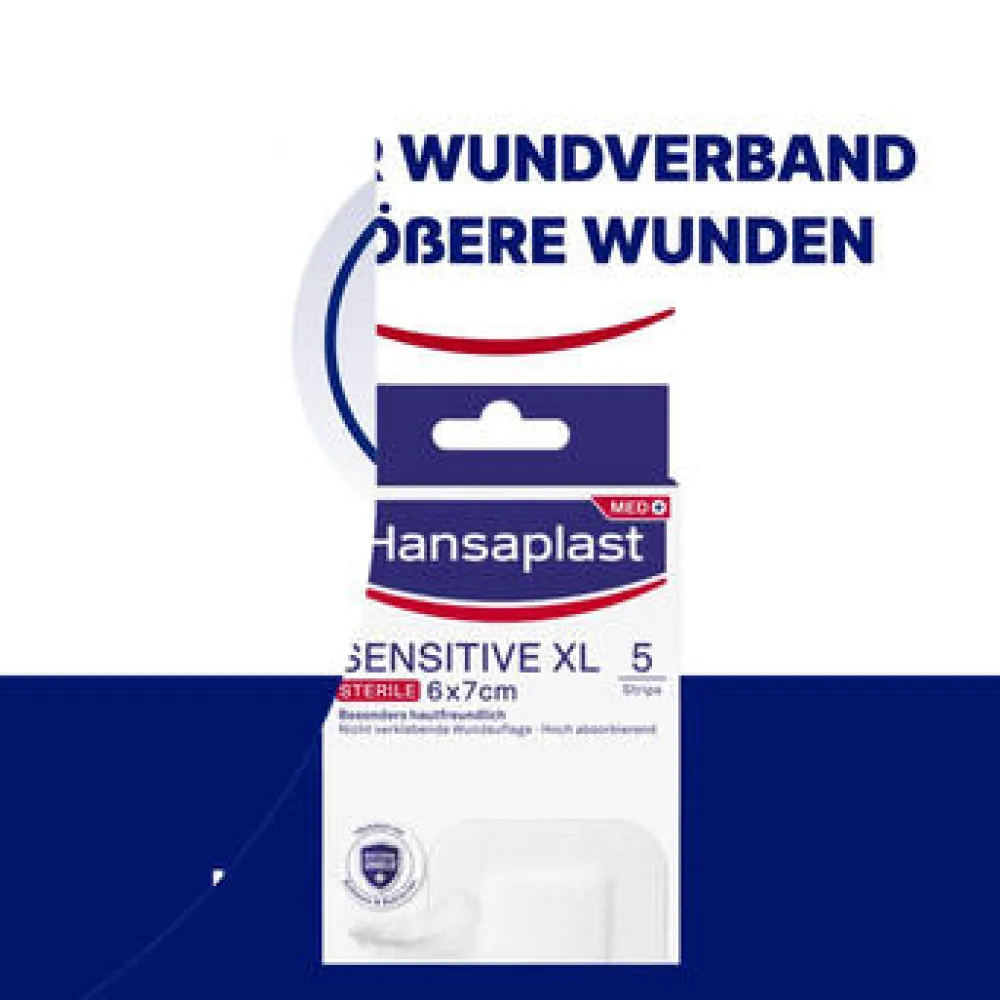 Sensitive XL Wundverband | Selbstklebender Verband | Hautfreundliche Wundauflage | 5 Stk. - Jetzt 20% mit dem Code hp20 sparen>Hansaplast New