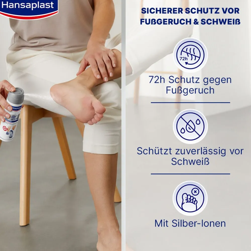 Silver Active Fußdeo | Fußspray gegen Fußgeruch & Schweißfüße | 72h-Schutz - Jetzt 20% mit dem Code hp20 sparen>Hansaplast Discount