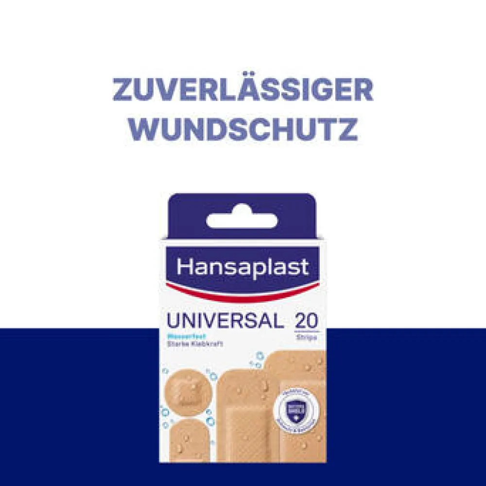 Universal Wundpflaster | Wasserabweisend | Starke Klebkraft | Nicht verklebende Wundauflage | Atmungsaktive Universal Pflaster | 20 Stück - Jetzt 20% mit dem Code hp20 sparen|Hansaplast Sale