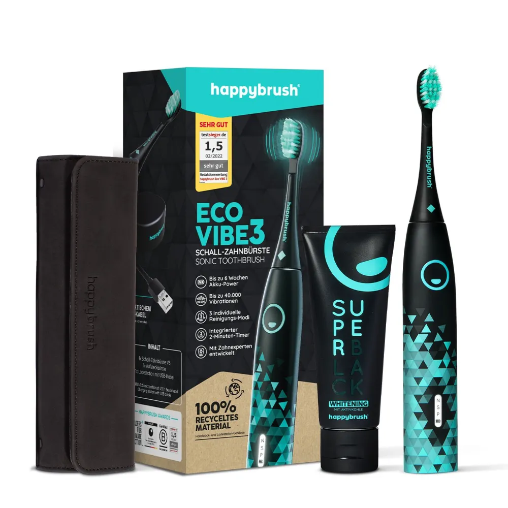 Schallzahnbürste Eco VIBE 3 Black-Mint | Set>happybrush New