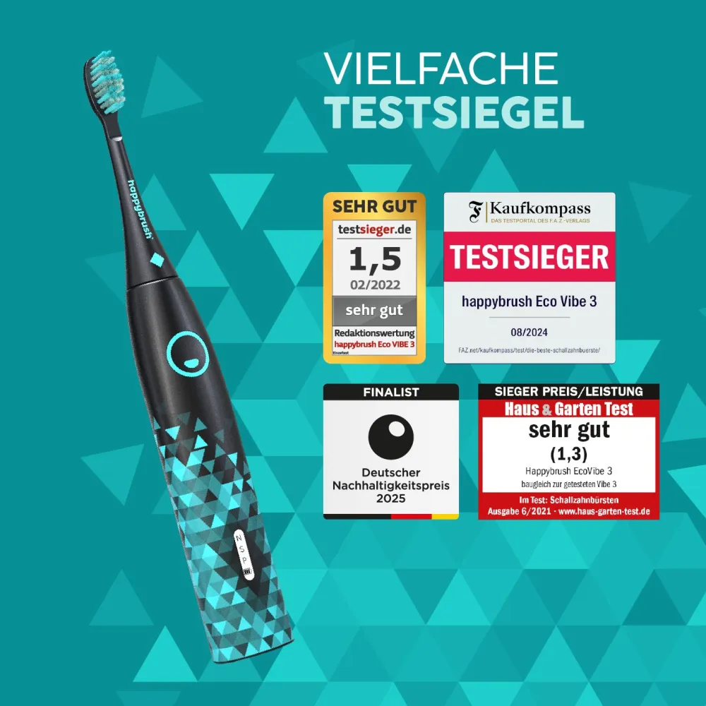 Schallzahnbürste Eco VIBE 3 Black-Mint | Set>happybrush New