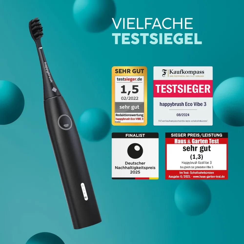 Schallzahnbürste ECO VIBE 3 AllBlack | Set>happybrush Best