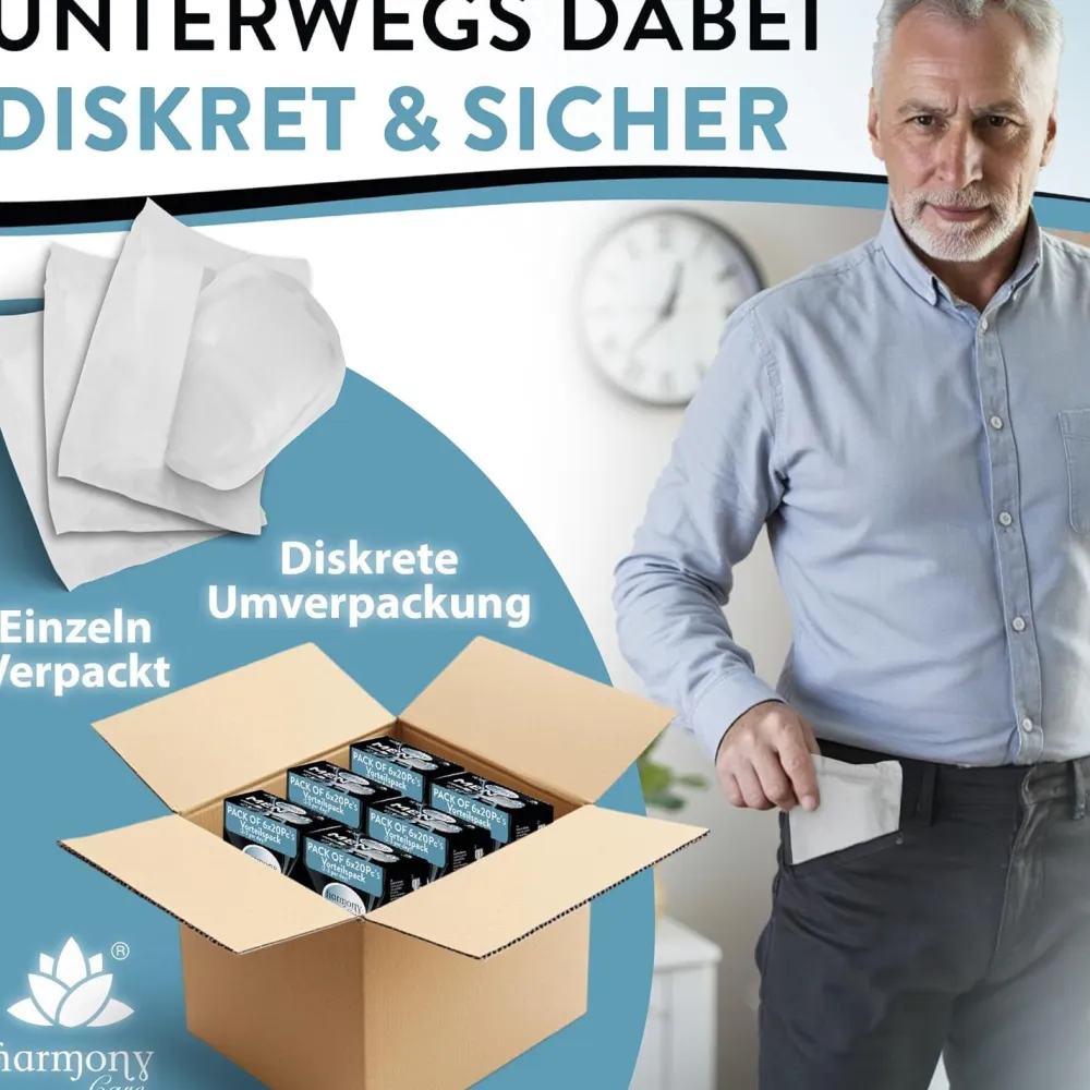 Harmony Care® Inkontinenzeinlagen für Männer - diskrete Einlagen bei Blasenschwäche für Herren| Discount