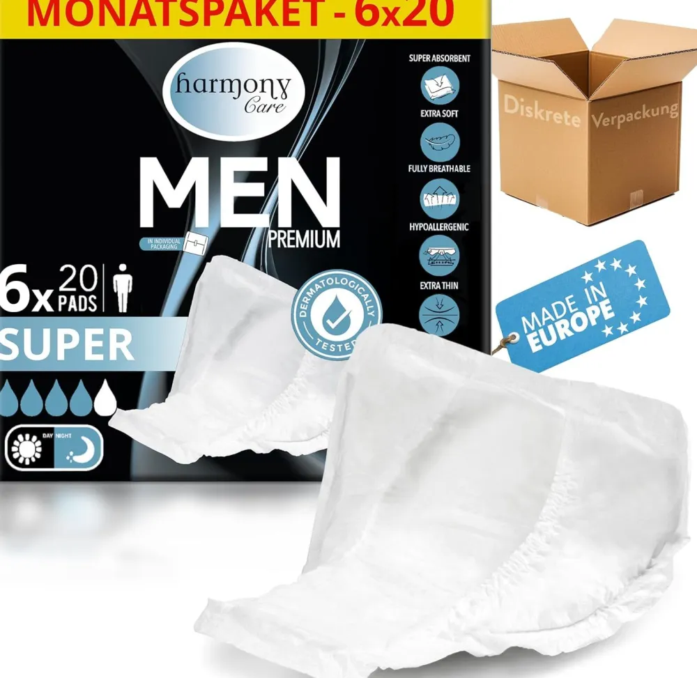 Harmony Care® Inkontinenzeinlagen für Männer - diskrete Einlagen bei Blasenschwäche für Herren| Discount