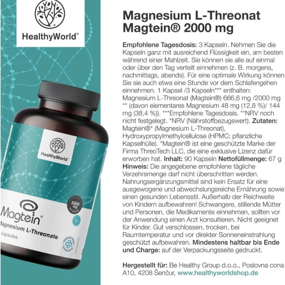HealthyWorld Magnesium L-Threonat Magtein® 2000 mg|