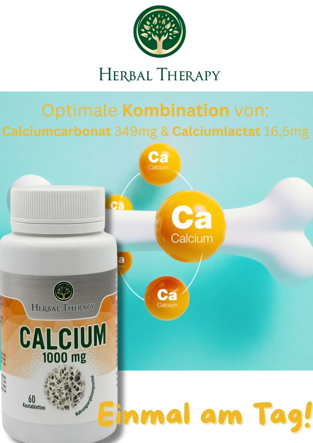 Herbal Therapy Kalzium 1000 mg hochdosiert 60 Tabletten| New
