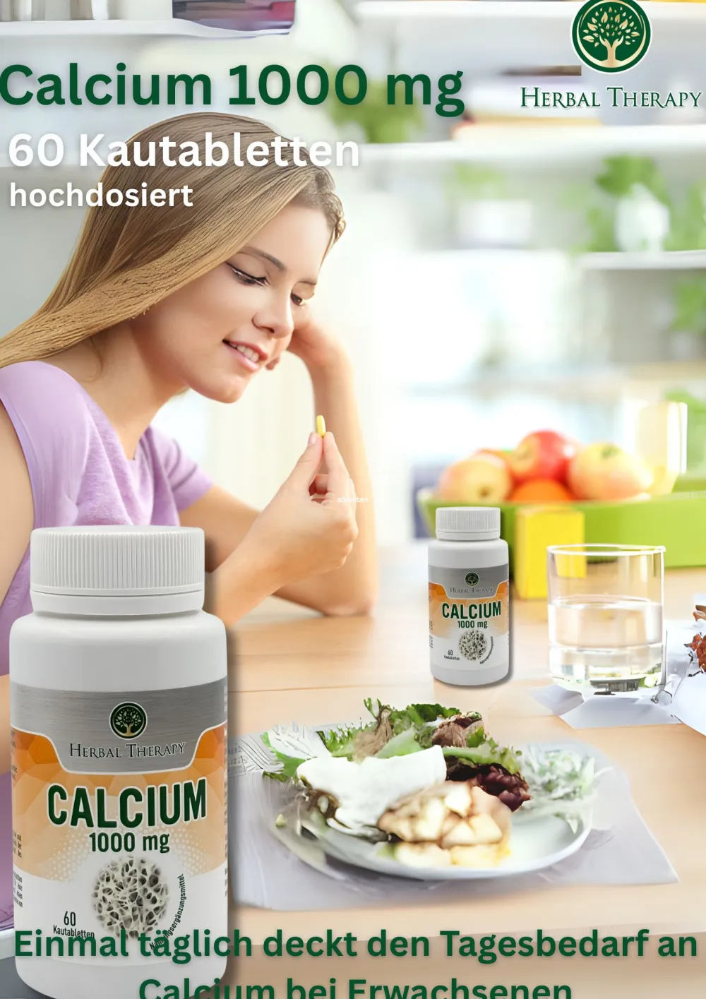 Herbal Therapy Kalzium 1000 mg hochdosiert 60 Tabletten| New