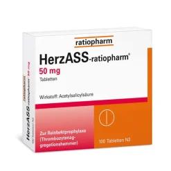 HerzASS-® 50 mg: verhindert das Verklumpen von Blutplättchen, um einem Herzinfarkt oder Schlaganfall vorzubeugen>ratiopharm