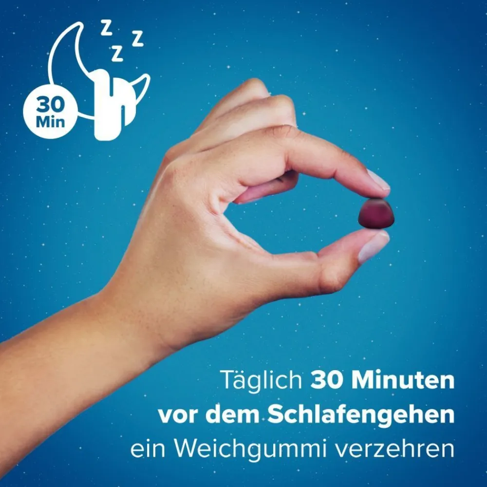 Hoggar® Melatonin Gummies: Angenehm schneller einschlafen. Weichgummis mit Blaubeergeschmack.1 mg Melatonin, Vitamin B6, Baldrian-, Lavendel- und Kamillenextrakt.| Online
