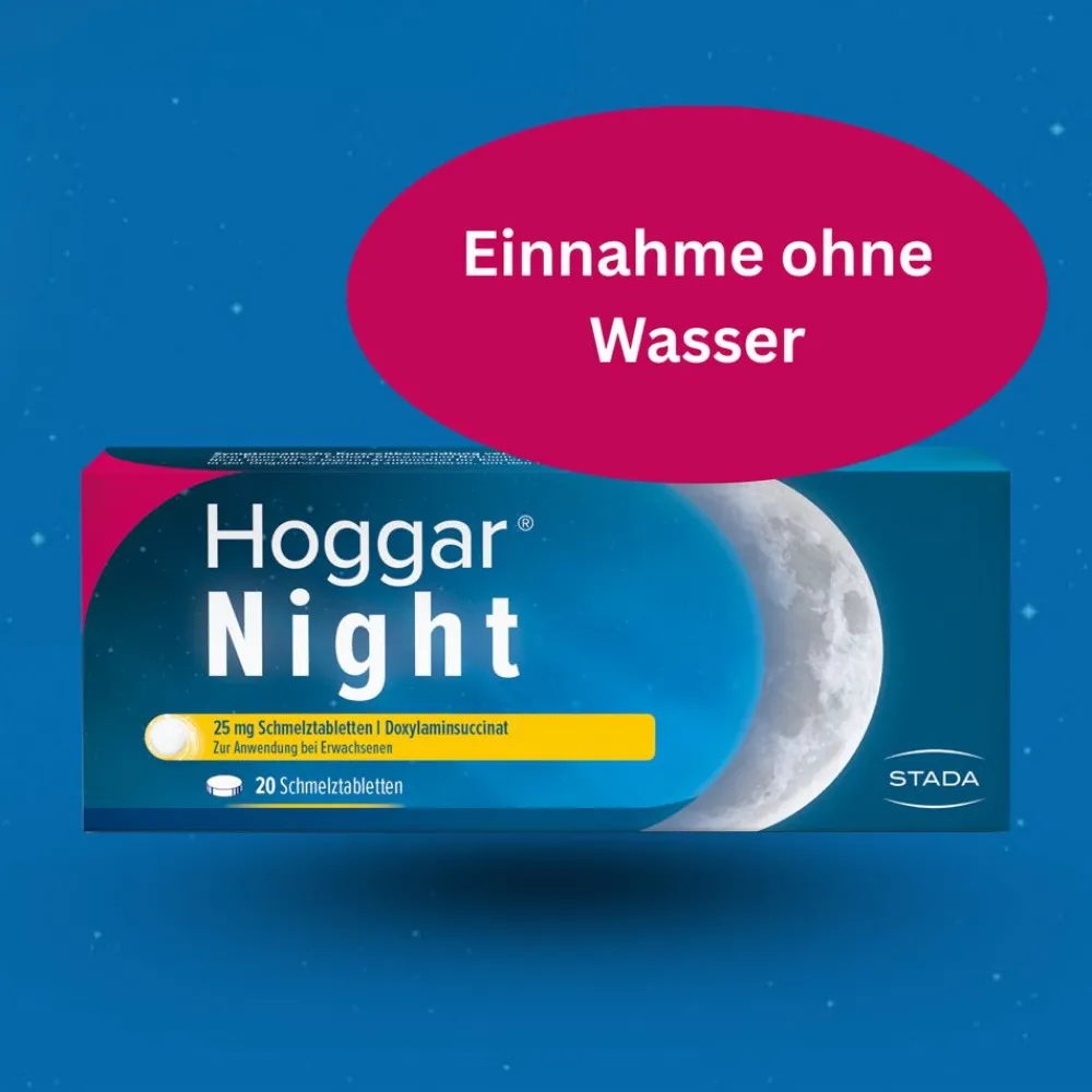 Hoggar® Night 25 mg Schmelztabletten zur praktischen Einnahme ohne Wasser bei akuten Ein- und Durchschlafstörungen|Hoggar Night Outlet