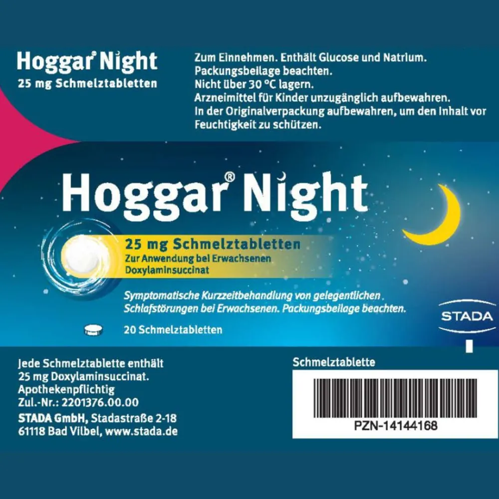 Hoggar® Night 25 mg Schmelztabletten zur praktischen Einnahme ohne Wasser bei akuten Ein- und Durchschlafstörungen|Hoggar Night Outlet