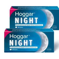 Hoggar® Night Tabletten: Nicht nur einschlafen, sondern durchschlafen. 25 mg Doxylaminsuccinat Schlaftabletten für die Kurzzeitbehandlung von akuten Schlafstörungen|Hoggar Night Discount