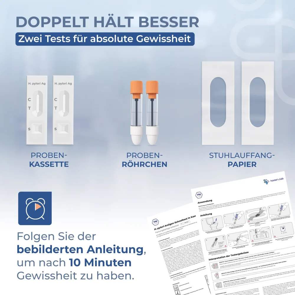 Homehulab 2x Helicobacter Pylori Schnelltest bei Gastritis und Sodbrennen - Ergebnis in Minuten> Clearance