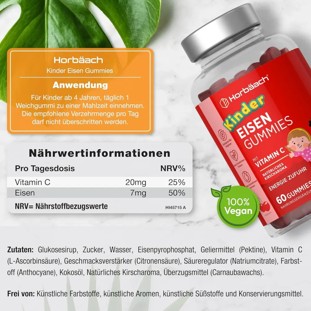 Horbaach Kinder Eisen Vitamin C Gummibärchen> New