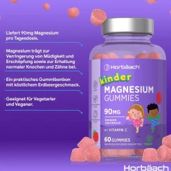 Horbaach Magnesium 90mg Gummibärchen für Kinder| Clearance