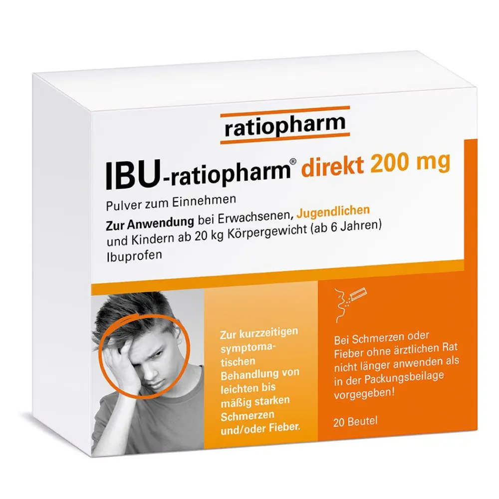 IBU-® direkt 200 mg Pulver: Schmerzmittel für unterwegs mit dem Wirkstoff Ibuprofen, bei vielfältigen Schmerzarten, Fieber und Entzündungen|ratiopharm