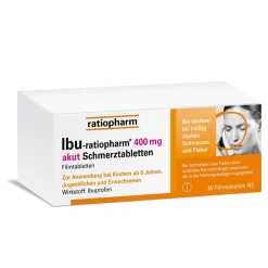 Ibu-ratiopharm® 400 mg akut Schmerztabletten mit dem Wirkstoff Ibuprofen zur effektiven Behandlung von akuten Schmerzen>IBU ratiopharm Outlet