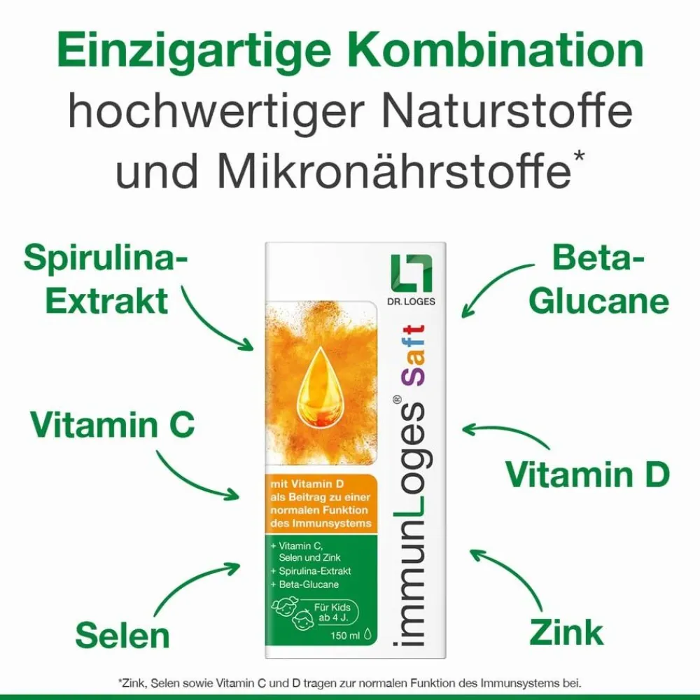 Saft - für Kinder ab 4 Jahren. Unterstützt das Immunsystem mit Vitamin C und Zink sowie hochwertigen Naturstoffen|Immunloges