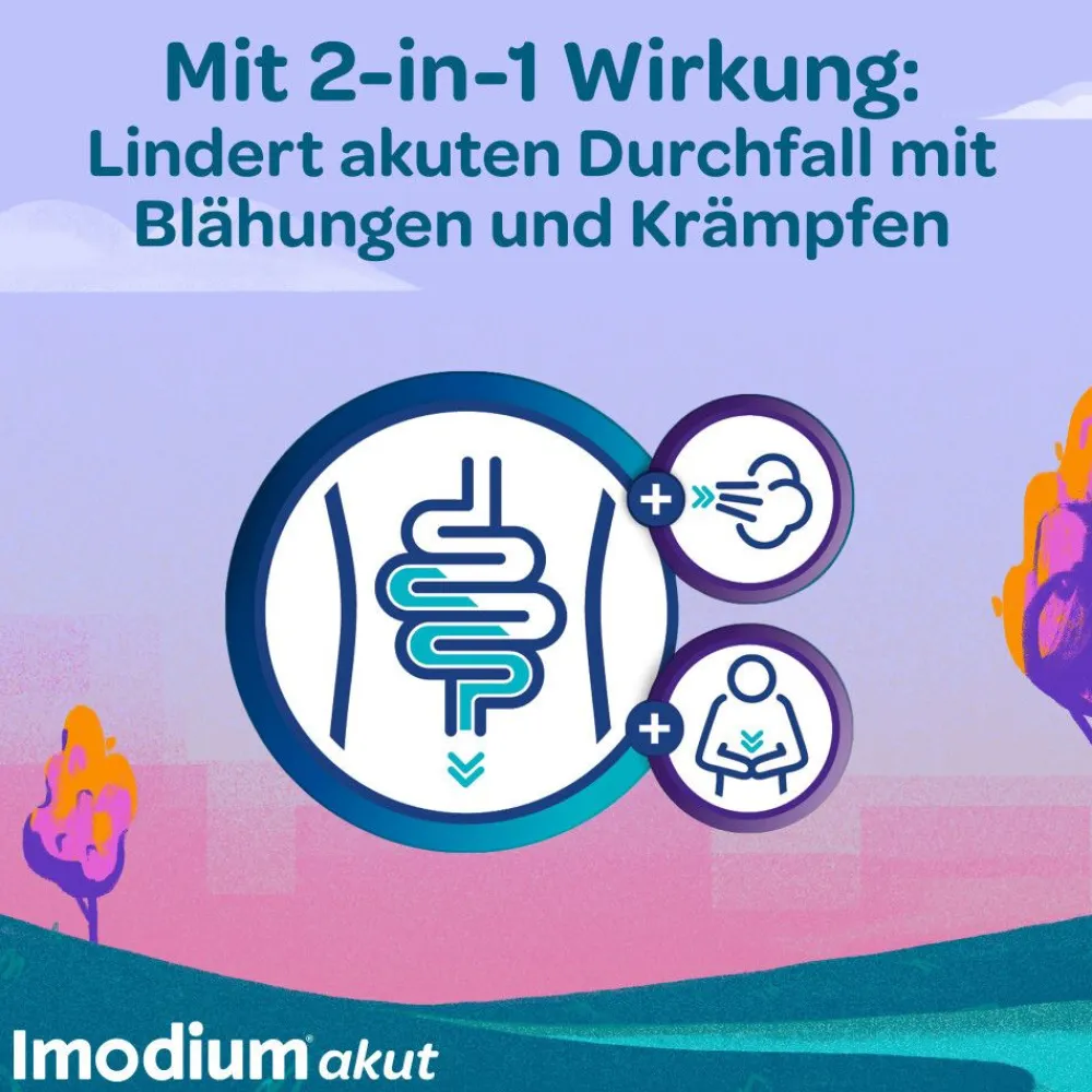 Imodium® akut Duo - und Simeticon bei akutem Durchfall mit Blähungen & Krämpfen|Loperamid New