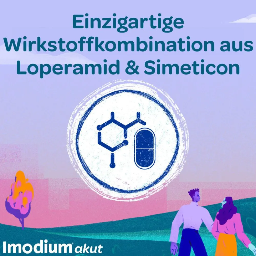 Imodium® akut Duo - und Simeticon bei akutem Durchfall mit Blähungen & Krämpfen|Loperamid New