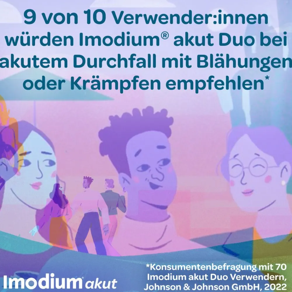 Imodium® akut Duo - und Simeticon bei akutem Durchfall mit Blähungen & Krämpfen|Loperamid New