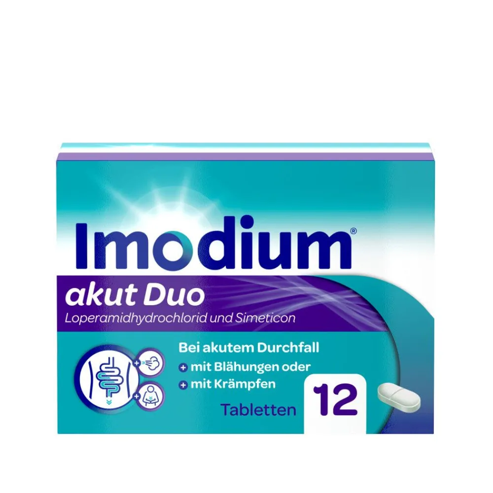 Imodium® akut Duo - und Simeticon bei akutem Durchfall mit Blähungen & Krämpfen|Loperamid Discount
