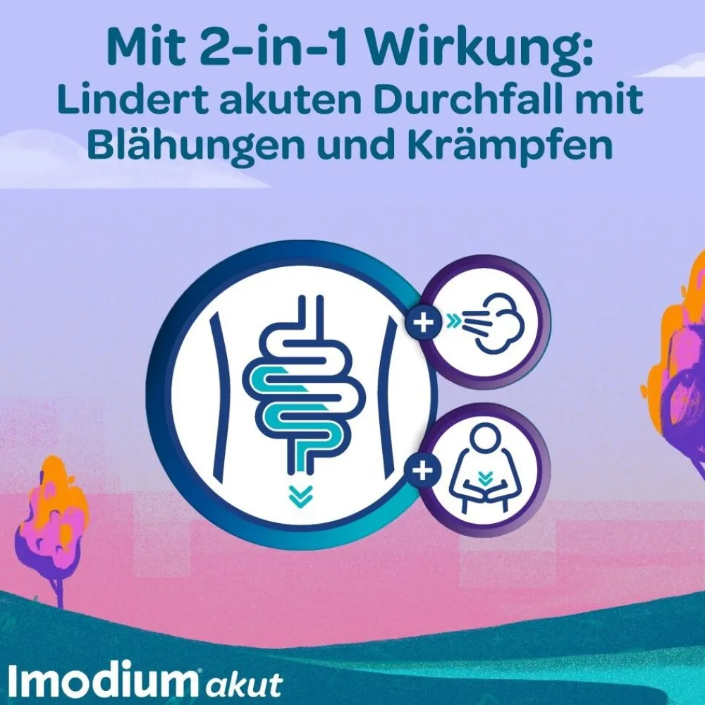 Imodium® akut Duo - und Simeticon bei akutem Durchfall mit Blähungen & Krämpfen|Loperamid Discount