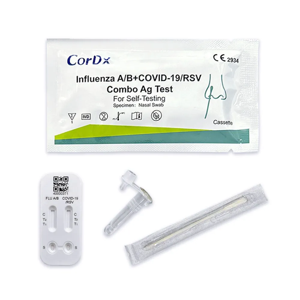 4 in 1 Kombi + Influenza A + B RSV Viren + Corona COVID-19 Schnelltest + BLT Desinfektionsgel>CorDx New