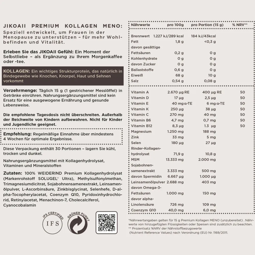 JIKOAII Kollagenpulver MENO - Kollagen mit Coenzym Q10, Zink, Spermidin & MSM - Menopausekomplex> Clearance