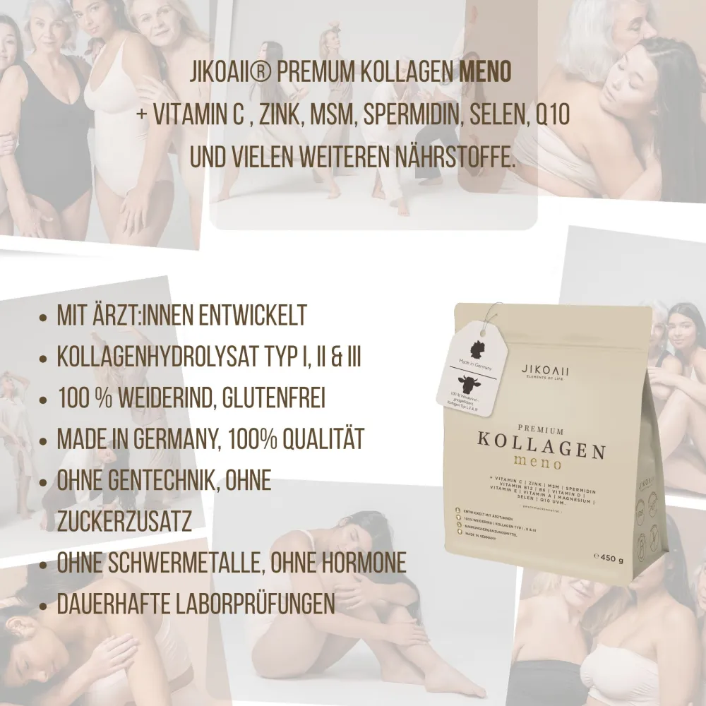 JIKOAII Kollagenpulver MENO - Kollagen mit Coenzym Q10, Zink, Spermidin & MSM - Menopausekomplex> Clearance