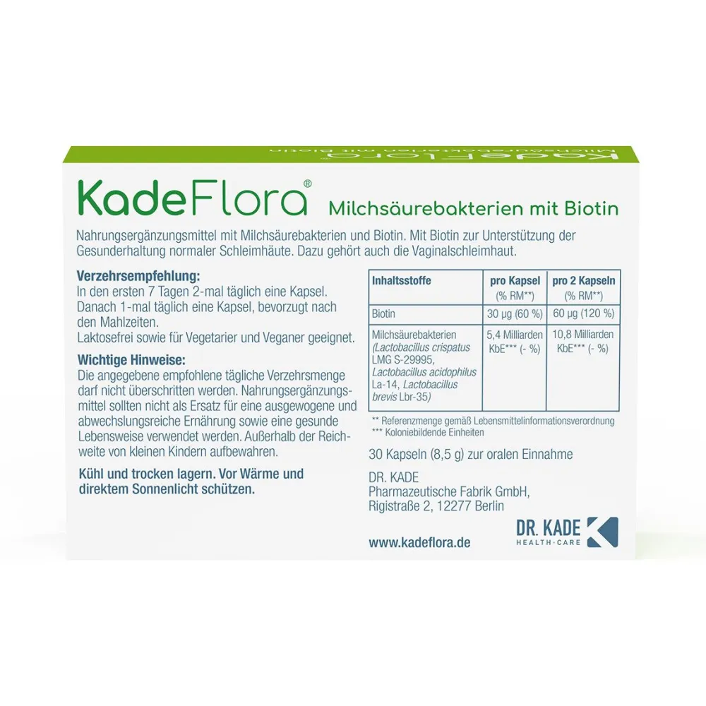 KadeFlora Milchsäurebakerien mit Biotin - zur täglichen Unterstützung der Vaginalschleimhaut> Clearance